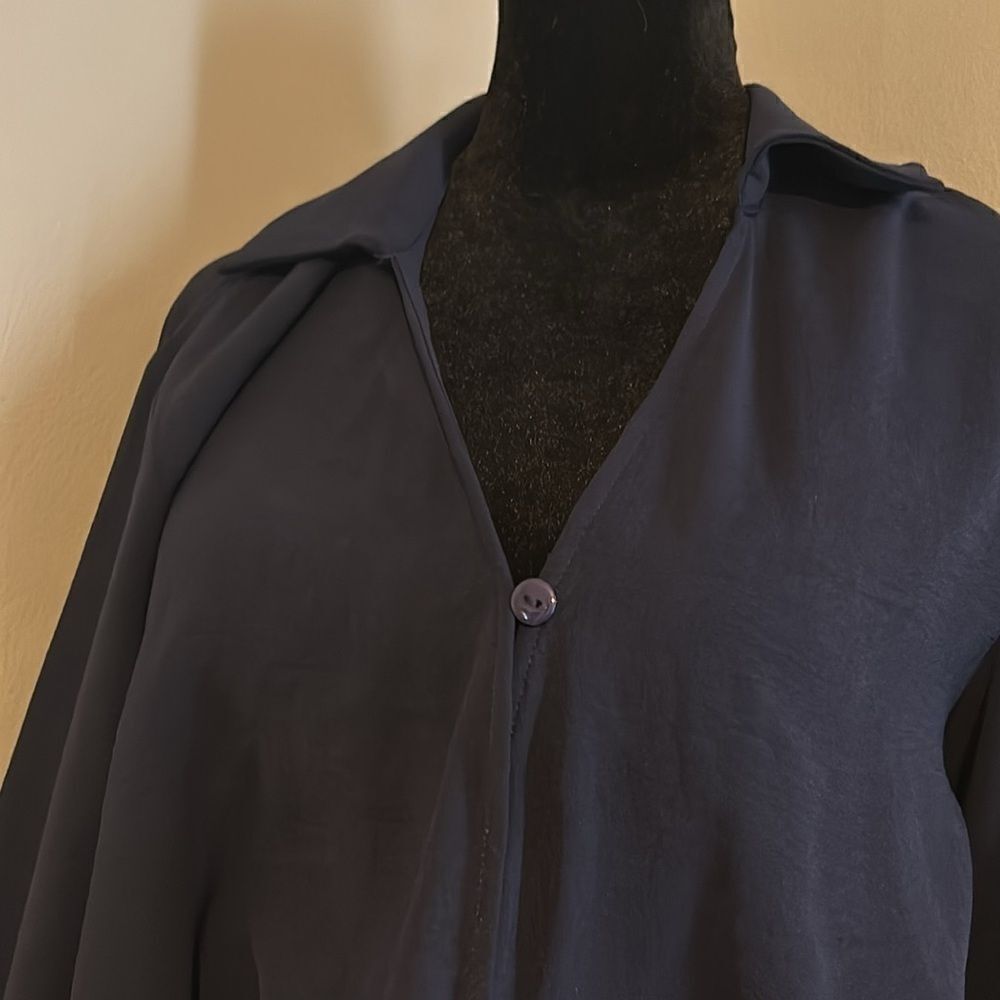 NWT Cupshe Womens Size Medium Navy Long Sleeve Collared V Neck Jumpsuit  B - Picture 3 of 7